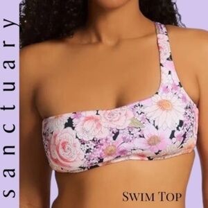 SANCTUARY NWT Petal Pusher One Shoulder Floral Print Bikini Swim Top-MD